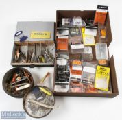 Mixed lot of tackle to include - box of 24 packs of double and treble including Loop, Orvis,