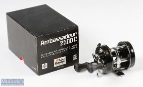 ABU Ambassadeur 2500C special multiplier reel in black stamped 89-0-89-90, year 1989, twin handle,