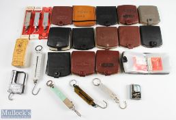 A large collection of Scales and hooks to nylon wallets - 13x Efgeeco wallets; 1x Efgeeco wallet