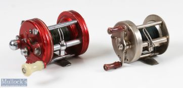 2x Abu Multiplier Reels - Ambassadeur 6000 with red sides, and record 1500 Model C, both with twin