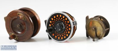 Leeda Dragonfly 60 graphite fly reel with line, rear drag adjuster, plus an early all brass 2 ½