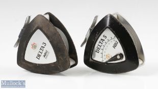 ABU Delta 3 and ABU Delta 5 fly reels both in triangular construction, 3 model stamped 020701 to