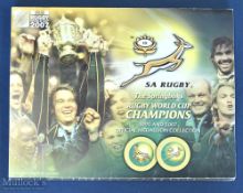 Springbok RWC Champions 1995/2007 Medallions: Nicely presented colourful fold-out informative