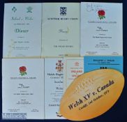1971-1984 Welsh After-Match Dinner Menus etc (8): Great rugby ball-shaped Wales XV v Canada menu