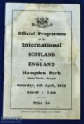 1935 Scotland v England international programme at Hampden Park 6 April 1935; NB: (Covers have