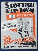 1952 Scottish Cup final Dundee v Motherwell 19 April 1952 match programme at Hampden Park; fair/good