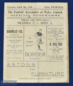1949 Welsh Cup s/f match programme Rhyl Athletic v Swansea Town 7 April 1949 at Wrexham, fair