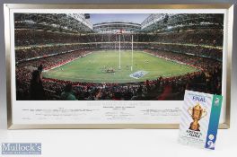 RWC Final 1999 Panoramic Rugby Photo & Prog. (2): c.39” v 21”, wide-angled colour shot of the