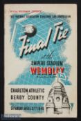 1946 FA Cup final match programme Charlton Athletic v Derby County 27 April 1946; slight crease,