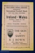 1939 Wales v Ireland schools international match programme 4 March 1939 at Taff Vale Park,