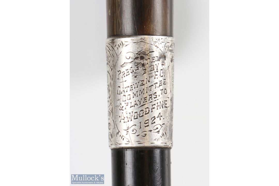 1924 Gatewen Football Club Hallmarked Silver Collared Presentation Walking Stick collar engraved ' - Image 2 of 2