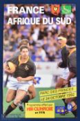1992 France v S Africa Rugby Programme: For game played in Paris. VG