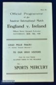 Pre-war 1938 England v Ireland amateur international match programme 19 February 1938 at Leicester