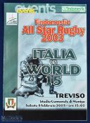 Italy v World XV 2003 Rugby Programme: For game played at Treviso v a 'domestic' world side. VG