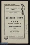 1953/54 Grimsby Town v Army Northern Command floodlit match programme 23 February 1954, 4 page (