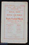 1924 Royal Navy v RAF Rugby Programme: The red on cream 4pp Twickenham issue for this annual