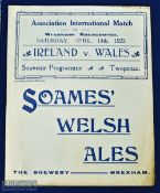 Scarce 1923 full international match programme Wales v Ireland at Wrexham Racecourse 14 April