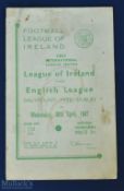 1947 Football League of Ireland v English League match programme at Dalymount 30 April 1947; small