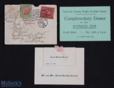 Very Rare 1908 Wallabies Rugby Dinner Ticket etc (4): From the first Wallabies tour to the U.K, a