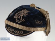1902-4 Edinburgh Academicals Rugby Honours Cap: Splendid survivor, navy velvet and fading gold