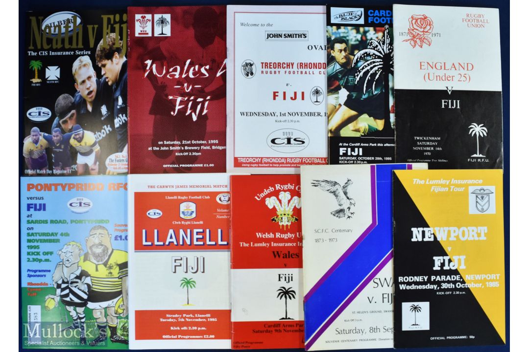 1970-1995 Fiji in the UK Rugby Programmes (11): to inc v England U-25s 1970, Swansea 1973 & 1985,