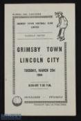 1953/54 Grimsby Town v Lincoln City, floodlit friendly match programme 23 March 1954, 4 page (