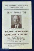 1946 FAC s/f programme Charlton Athletic v Bolton Wanderers at Villa Park, 23 March 1946; fair