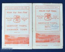 Selection of Welsh match programmes to include semi final 1950 Merthyr Tydfil v Swansea Town at