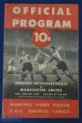 1949/50 Manchester United v English Internationals (Friendly in Toronto, Canada) Programme 14 June