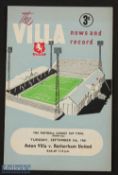 1961 Football League Cup final 2nd Leg Aston Villa v Rotherham Utd (5 September); fair condition.
