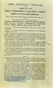 Central League 1911-12 Official Minutes bound within cloth boards, tight binding, contains meeting