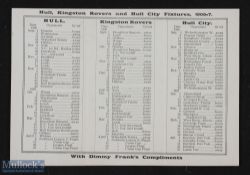 1906/07 Fixture List for Hull, Hull Kingston Rovers (and Hull City FC: Old fold-out type, b&w issue,