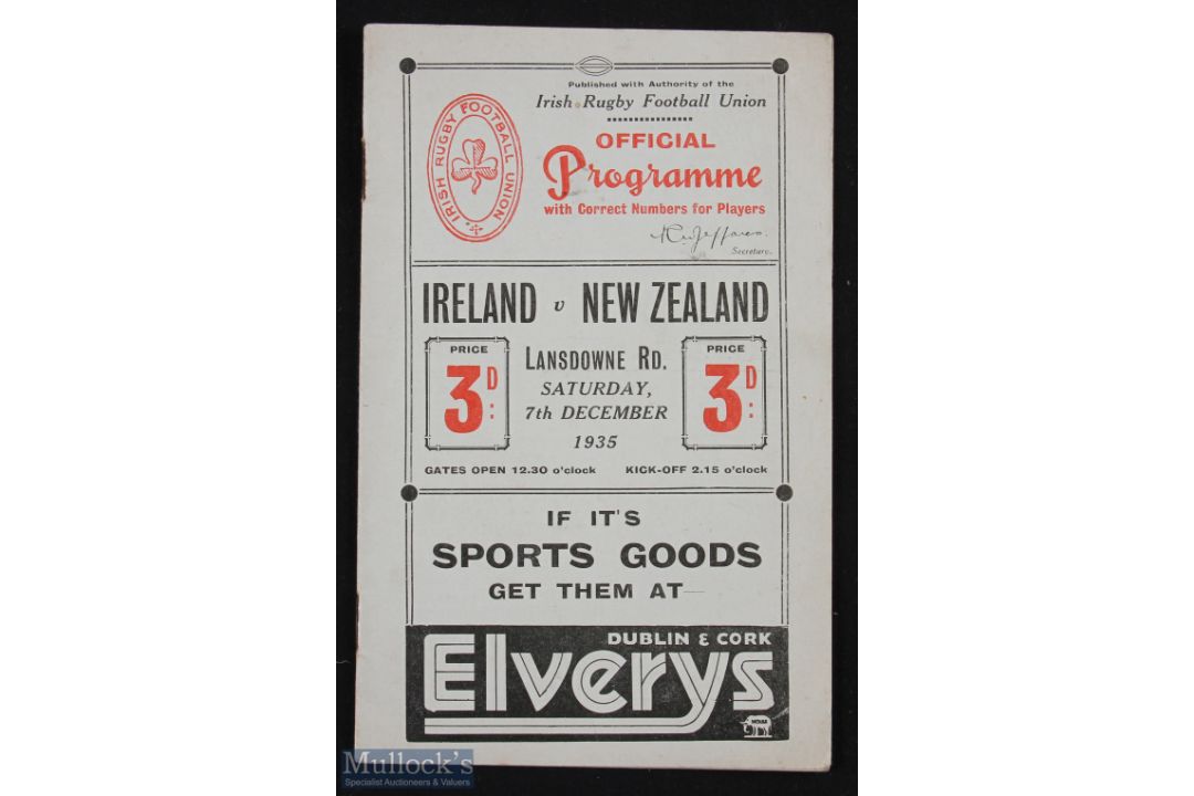 Scarce 1935 Ireland v New Zealand Rugby programme: Great 20pp edition from Lansdowne Road, Dublin