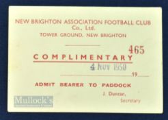 1950/51 New Brighton v Accrington Stanley Match Ticket date 4 Nov, in New Brighton's final