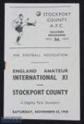 Stockport County v England Amateur International Football Programme 25th November 1950