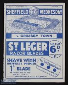 1936/37 Sheffield Wednesday v Grimsby Town Div. 1 match programme 7 November 1936; good condition.