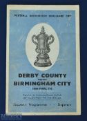 1946 FAC semi-final Derby County v Birmingham City match programme at Sheffield Wednesday 23 March