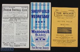 Selection of war time match programmes to include 1945/46 Wolves v Aston Villa (Xmas Day 1945),