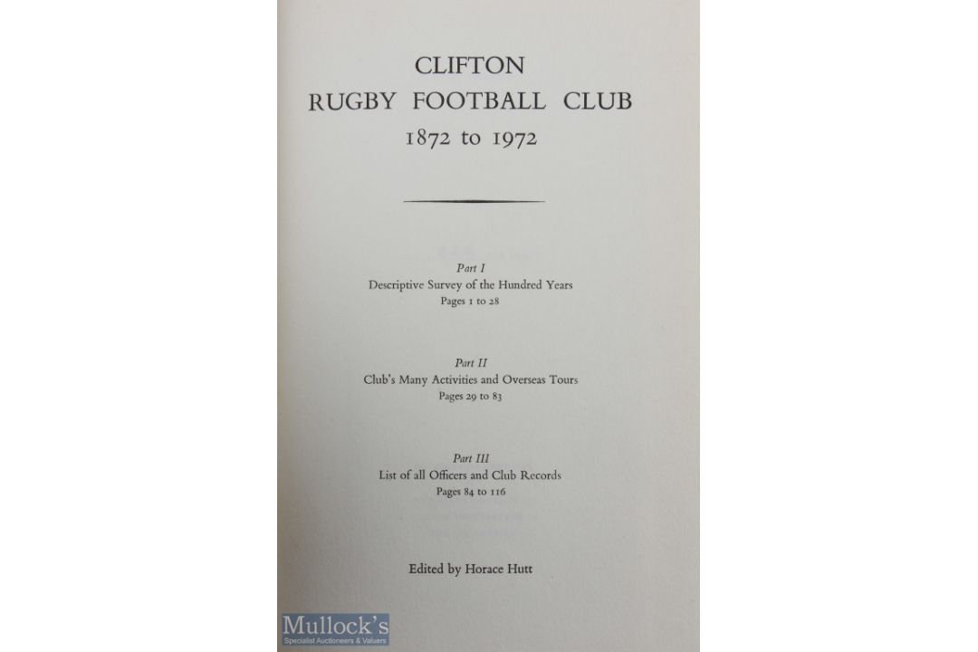 Scarce 1972 Clifton RFC Rugby History Volume: Purple 116pp hardback limited edition No.223, 'One - Image 2 of 2