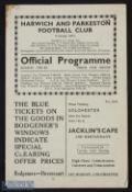 1937/38 Harwich & Parkeston v Fulham friendly match programme 4 December 1937 at Dovercourt