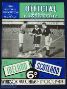 1949 Ireland v Scotland full international match programme 1 October 1949 at Windsor Park,