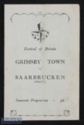 1951 Festival of Britain Grimsby Town v Saarbrucken match programme 12 May 1951 (but undated) at