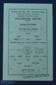1950/51 Colchester Utd v Gorleston Eastern Counties League 3rd May 1951 single sheet programme;