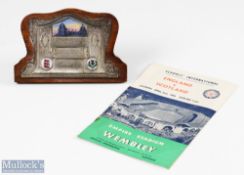 1956 English Schools Football Association Electroplate and Enamel Plaque with enamelled scene to top