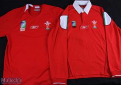RWC 2003 & 2007 Wales Replica Red Jerseys (2): Both by Reebok, fully logoed WRU and IRB RWC Medium