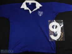 Leinster Rugby Jersey circa 1970s: Dark blue with bold harp badge, official issue, no number