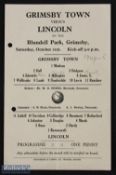 War time Football League north Grimsby Town v Lincoln City 21 October 1944, single sheet, neat punch