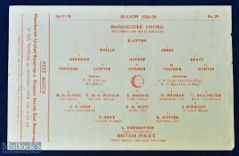 Scarce friendly match programme 1958/59 Manchester Utd v British Police at Old Trafford 6 April