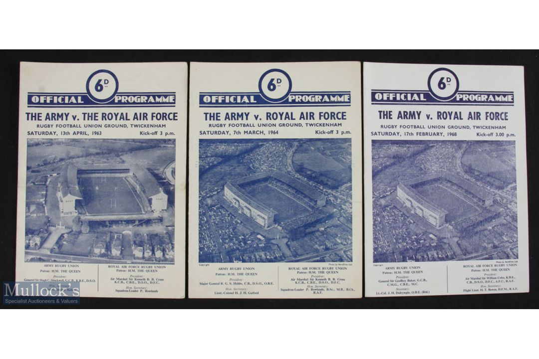 1963 to 1968 Army v RAF Rugby Programmes (3): The Twickenham 4pp card issues for these Services