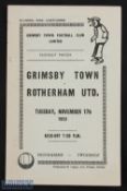 1953/54 Grimsby Town v Rotherham Utd floodlit friendly match programme 17 November 1953, 4 pager;